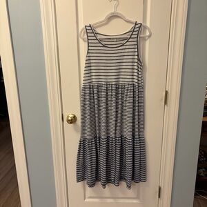 Max Studio Navy and White Striped Dress Size Medium